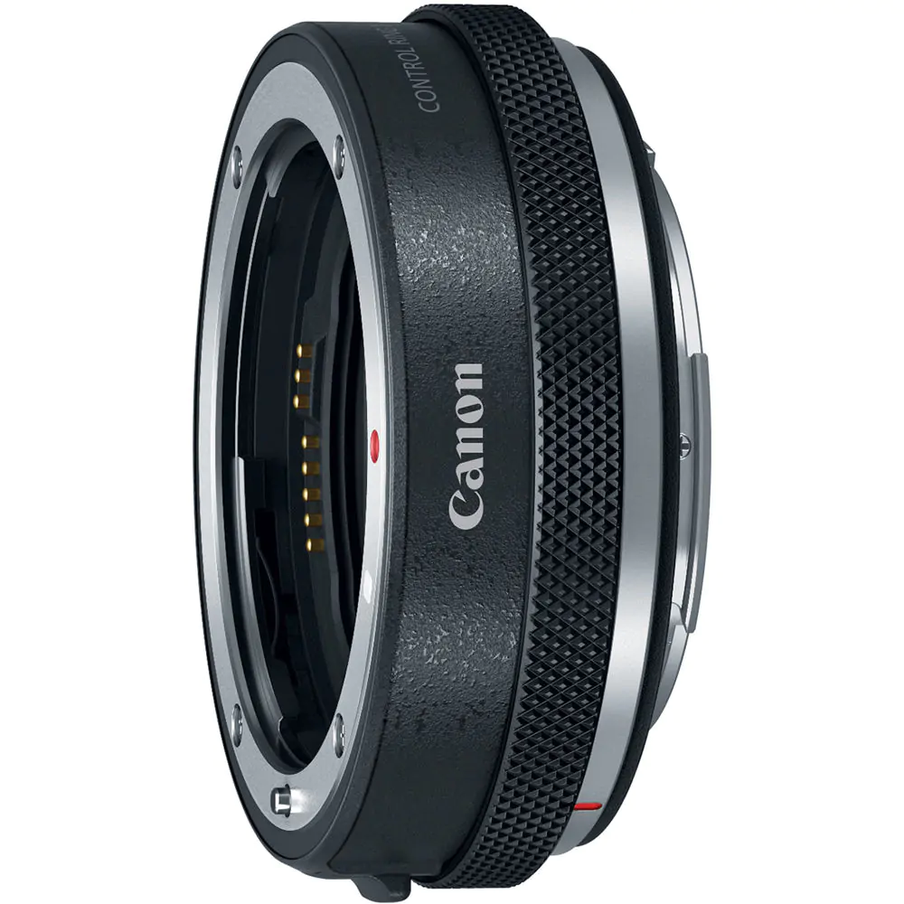 Adaptador Canon EF-EOS R com Control Ring — vista frontal lateral Canon EF-EOS R com Control Ring em vista frontal lateral