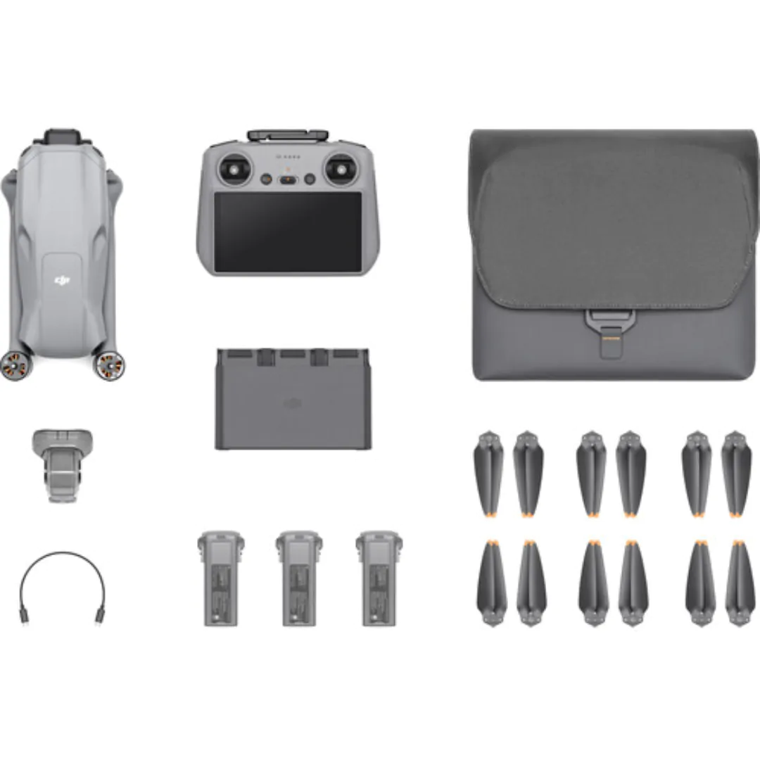 Drone DJI Air 3 Fly More Combo com RC 2 — visão superior do combo DJI Air 3 Fly More Combo com RC 2 em visão superior